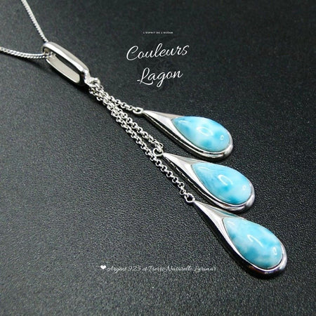 Pendentif Goutte d'Eau Argent 925 et Larimar - Couleurs Lagon