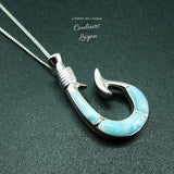 Pendentif Hameçon Larimar naturelle et argent massif - Couleurs Lagon
