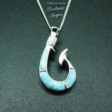 Pendentif Hameçon Larimar naturelle et argent massif - Couleurs Lagon