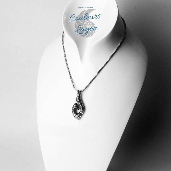 Pendentif Hameçon Maori en Argent Massif s925 - Couleurs Lagon