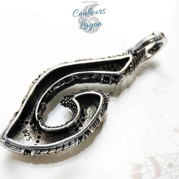 Pendentif Hameçon Maori en Argent Massif s925 - Couleurs Lagon
