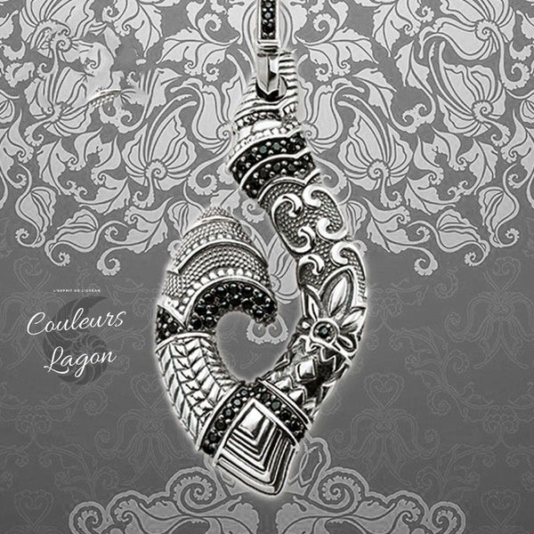 Pendentif Hameçon Maori en Argent Massif s925 - Couleurs Lagon