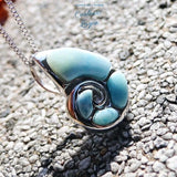 Pendentif Nautile Larimar naturelle et argent massif - Couleurs Lagon