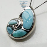 Pendentif Nautile Larimar naturelle et argent massif - Couleurs Lagon