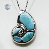 Pendentif Nautile Larimar naturelle et argent massif - Couleurs Lagon