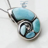 Pendentif Nautile Larimar naturelle et argent massif - Couleurs Lagon