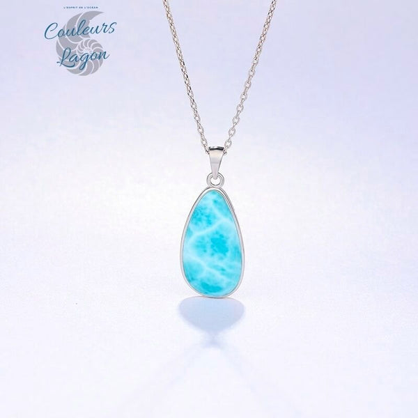 Pendentif Ovale Femme Argent s925 et Larimar - Couleurs Lagon