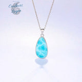 Pendentif Ovale Femme Argent s925 et Larimar - Couleurs Lagon