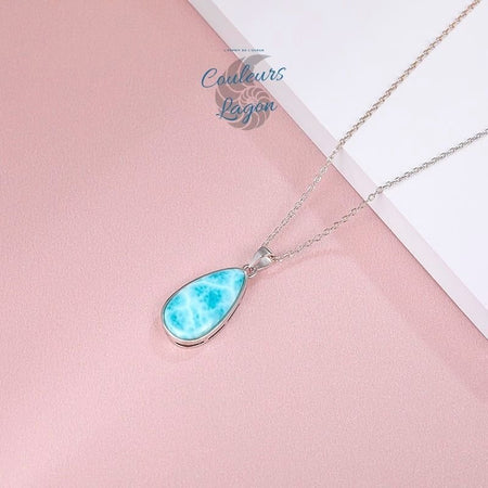 Pendentif Ovale Femme Argent s925 et Larimar - Couleurs Lagon