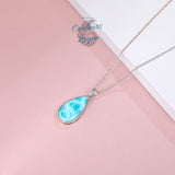Pendentif Ovale Femme Argent s925 et Larimar - Couleurs Lagon