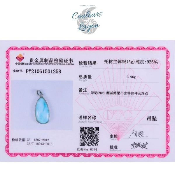Pendentif Ovale Femme Argent s925 et Larimar - Couleurs Lagon