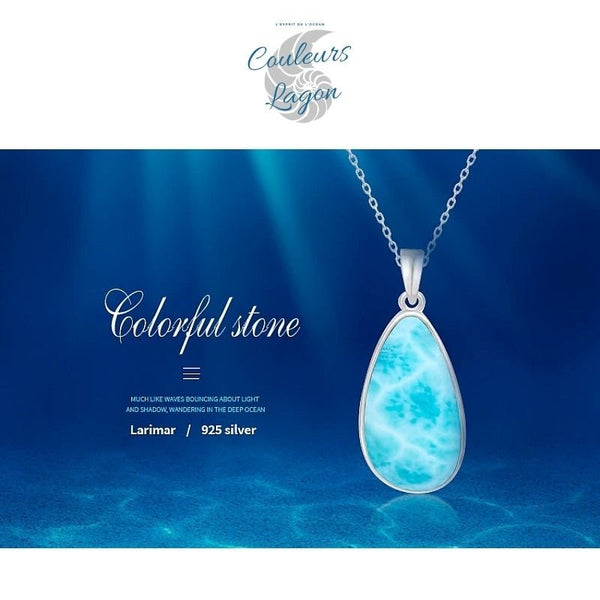 Pendentif Ovale Femme Argent s925 et Larimar - Couleurs Lagon