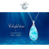 Pendentif Ovale Femme Argent s925 et Larimar - Couleurs Lagon