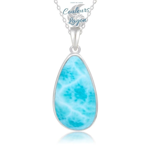 Pendentif Ovale Femme Argent s925 et Larimar - Couleurs Lagon
