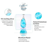 Pendentif Ovale Femme Argent s925 et Larimar - Couleurs Lagon