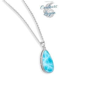 Pendentif Ovale Femme Argent s925 et Larimar - Couleurs Lagon