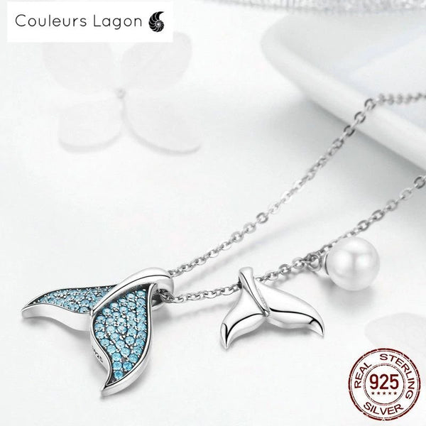 Pendentif Perle et Queues de Sirène en Argent 925 - Couleurs Lagon