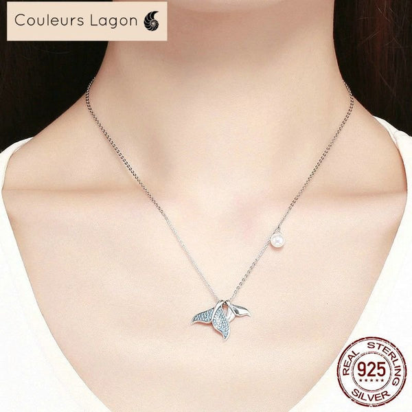 Pendentif Perle et Queues de Sirène en Argent 925 - Couleurs Lagon
