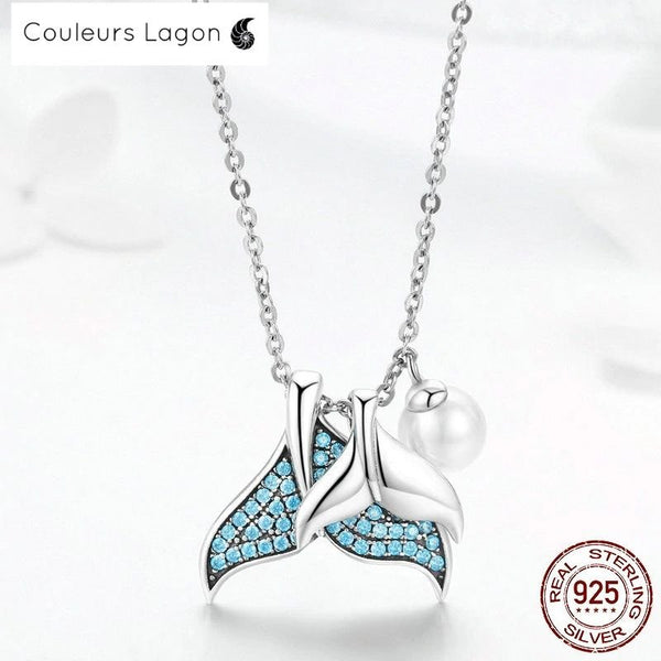 Pendentif Perle et Queues de Sirène en Argent 925 - Couleurs Lagon