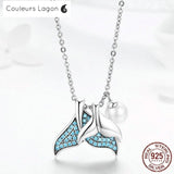 Pendentif Perle et Queues de Sirène en Argent 925 - Couleurs Lagon