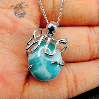 Pendentif Poulpe Argent s925 et Larimar - Couleurs Lagon
