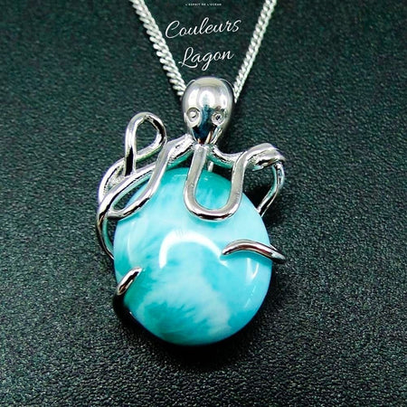 Pendentif Poulpe Argent s925 et Larimar - Couleurs Lagon