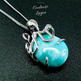 Pendentif Poulpe Argent s925 et Larimar - Couleurs Lagon