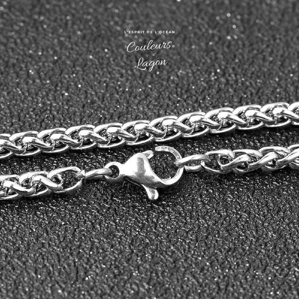 gros plan fermeture chaine inox médical - Pendentif Queue de Poisson en Argent Polis PACIFIC - Couleurs Lagon