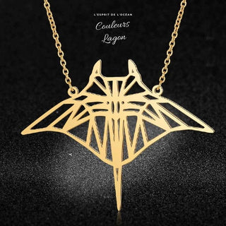 or fond noir - Pendentif Raie Manta en Acier Inoxydable - Couleurs Lagon
