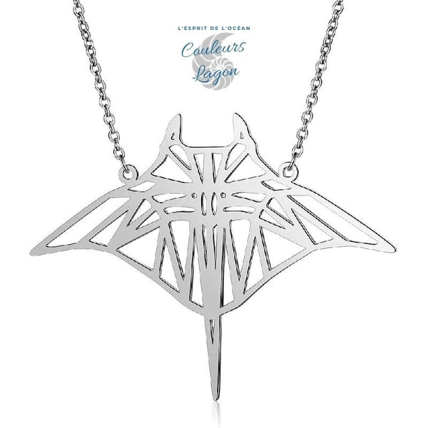 argent fond blanc - Pendentif Raie Manta en Acier Inoxydable - Couleurs Lagon
