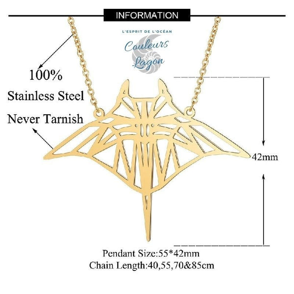 caractéristiques - Pendentif Raie Manta en Acier Inoxydable - Couleurs Lagon