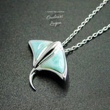 Pendentif Raie Pastenague en Argent massif et Larimar naturelle - Couleurs Lagon