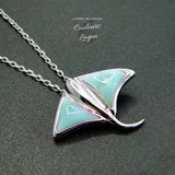Pendentif Raie Pastenague en Argent massif et Larimar naturelle - Couleurs Lagon