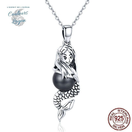 Pendentif Sirène et Perle Noir 925 - Couleurs Lagon