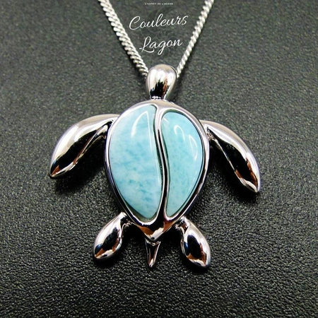 Pendentif Tortue de mer S925 Larimar Couleurs Lagon - Couleurs Lagon