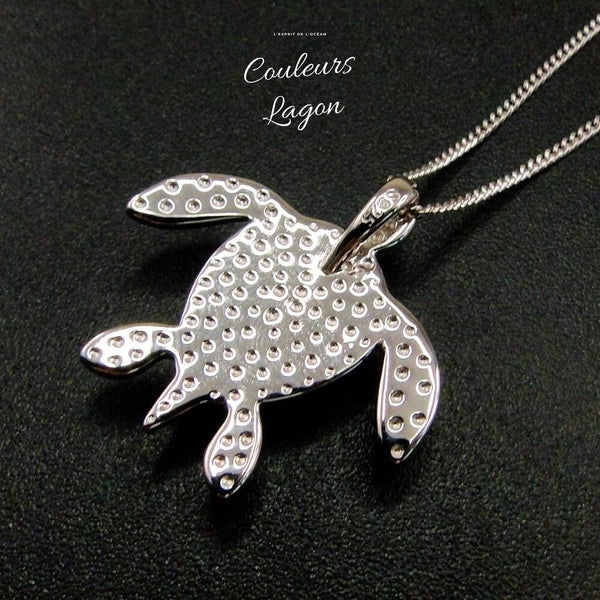 dos argent massif - Pendentif Tortue de mer S925 Larimar Couleurs Lagon - Couleurs Lagon