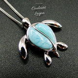 fond noir - Pendentif Tortue de mer S925 Larimar Couleurs Lagon - Couleurs Lagon