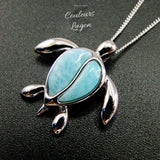 fond noir - Pendentif Tortue de mer S925 Larimar Couleurs Lagon - Couleurs Lagon