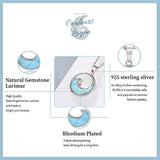 Pendentif Vague de mer Argent 925 Larimar - Couleurs Lagon - présentation pierre naturelle s925 et finition