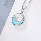 Pendentif Vague de mer Argent 925 Larimar - Couleurs Lagon - plan sérré