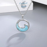 Pendentif Vague de mer Argent 925 Larimar - Couleurs Lagon - gros plan 3/4 dessus