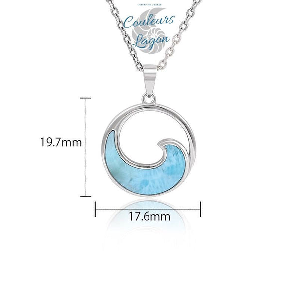 Pendentif Vague de mer Argent 925 Larimar - Couleurs Lagon - dimension détail