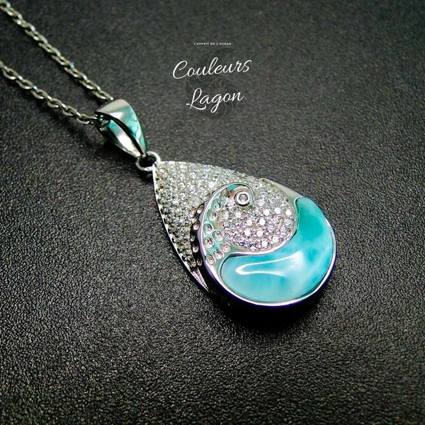 Pendentif Vague Goutte d'Eau s925 Larimar - Couleurs Lagon