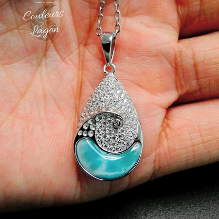 Pendentif Vague Goutte d'Eau s925 Larimar - Couleurs Lagon