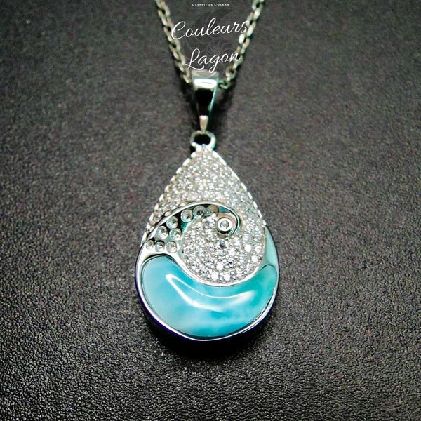 Pendentif Vague Goutte d'Eau s925 Larimar - Couleurs Lagon