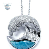 Pendentif Vague Larimar naturelle et Argent 925 - Couleurs Lagon