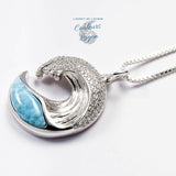 Pendentif Vague Larimar naturelle et Argent 925 - Couleurs Lagon