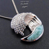 Pendentif Vague Larimar naturelle et Argent 925 - Couleurs Lagon