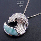 Pendentif Vague Larimar naturelle et Argent 925 - Couleurs Lagon