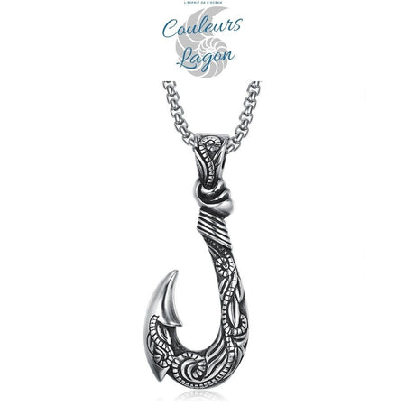 face avant - Pendentif Vintage Acier Inoxydable au Titane Hameçon Viking Ocean - Couleurs Lagon